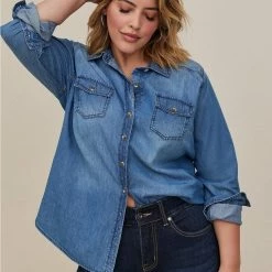 TORRID Taylor Medium Wash Denim Button-Down Shirt