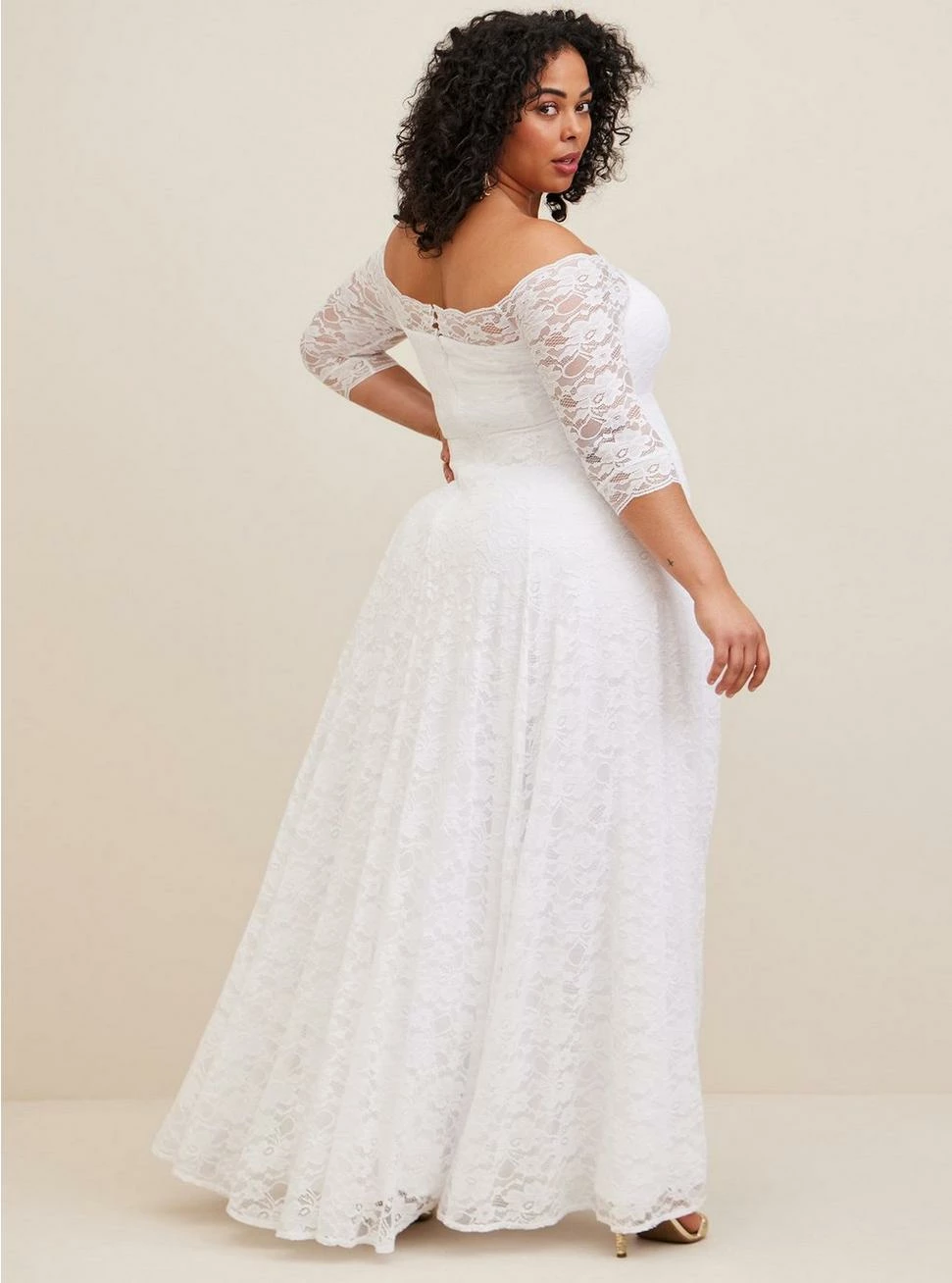 TORRID White Lace Off Shoulder A-Line Wedding Dress - Image 3