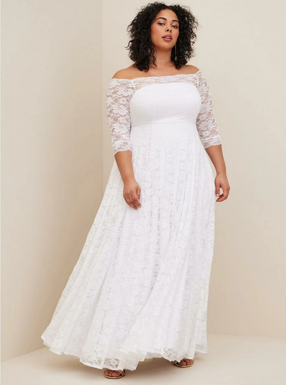 TORRID White Lace Off Shoulder A-Line Wedding Dress