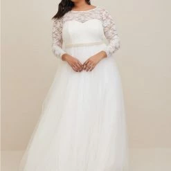TORRID Ivory Lace & Tulle Beaded Sash A-Line Wedding Dress