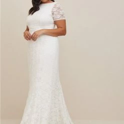 TORRID Ivory Lace Short Sleeve Fit & Flare Wedding Dress