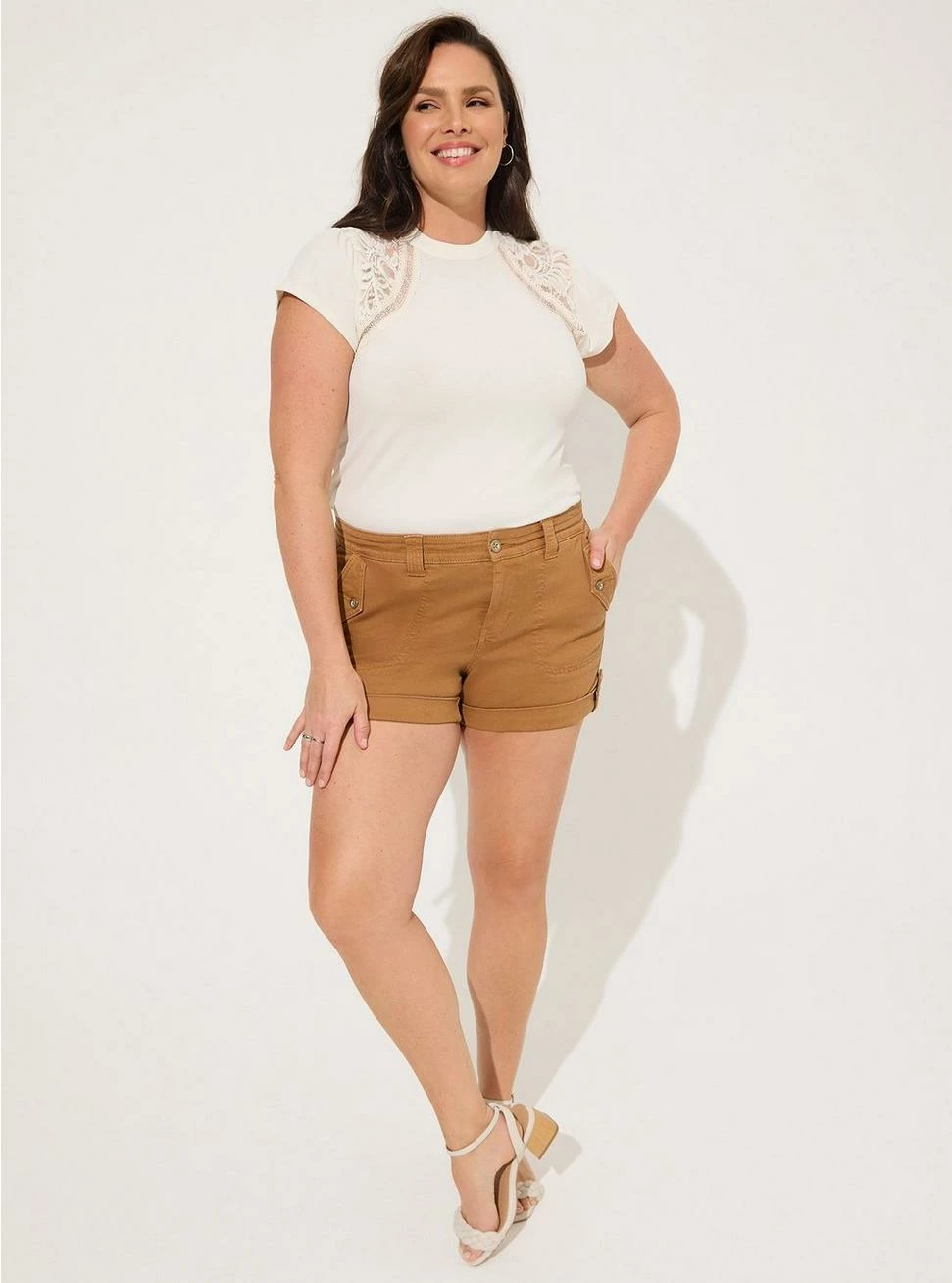 TORRID Studio Crepe Jersey Mock Neck Lace Inset Top - Image 3