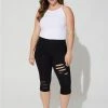 TORRID Pedal Pusher Premium Legging Asymmetrical Destruction - Black