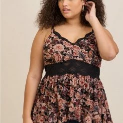 TORRID Gauze Babydoll Tank With Lace Inset Cami