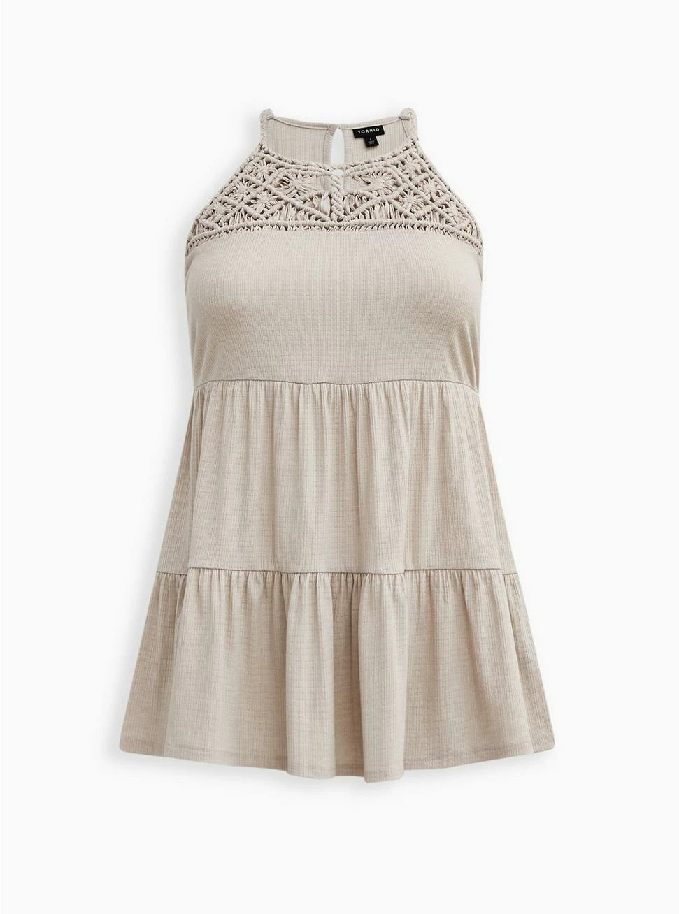 TORRID Textured Jersey Crochet High Neck Tiered Top - Image 4