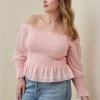 TORRID Crinkle Chiffon Smocked Waist Off-Shoulder Crop Top