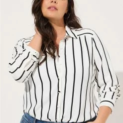 TORRID Madison Crepe De Chine Button-Front Long Sleeve Shirt