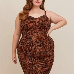 RETRO At The Knee Studio Knit Shirred Bodycon Dress