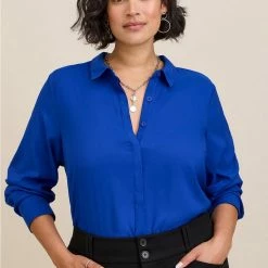 TORRID Lizzie Satin Button-Up Long Sleeve Shirt