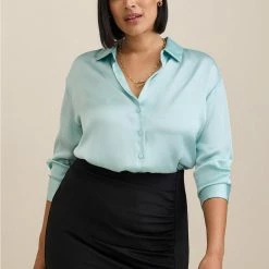 TORRID Satin Button Up Long Sleeve Shirt