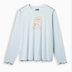 Null Care Bears Slim Fit Cotton Long Sleeve Lettuce Hem Crop Tee