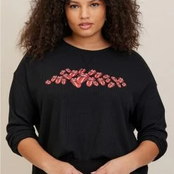 Null Rolling Stones Waffle Crop Long Sleeve Tee