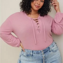 TORRID Texture Jersey Lace-Up Drop Shoulder Top