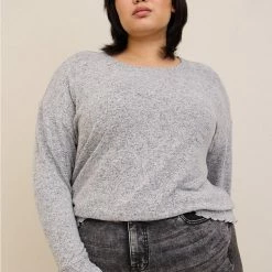 TORRID Relaxed Fit Super Soft Plush Drop Shoulder Smocked Bottom Sweatshirt