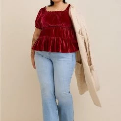 TORRID Babydoll Velvet Tiered Top