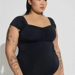 TORRID Wireless Ruched Cap Sleeve One Piece Swimsuit