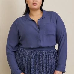TORRID Lizzie Georgette Button-Up Long Sleeve Shirt