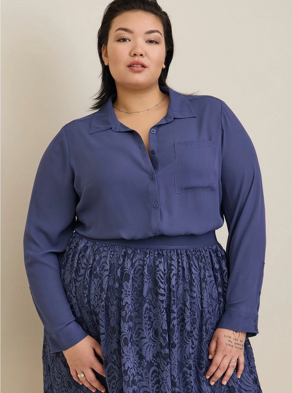 TORRID Lizzie Georgette Button-Up Long Sleeve Shirt