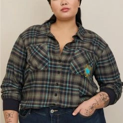 TORRID Flannel Drop Shoulder Button-Front Shirt