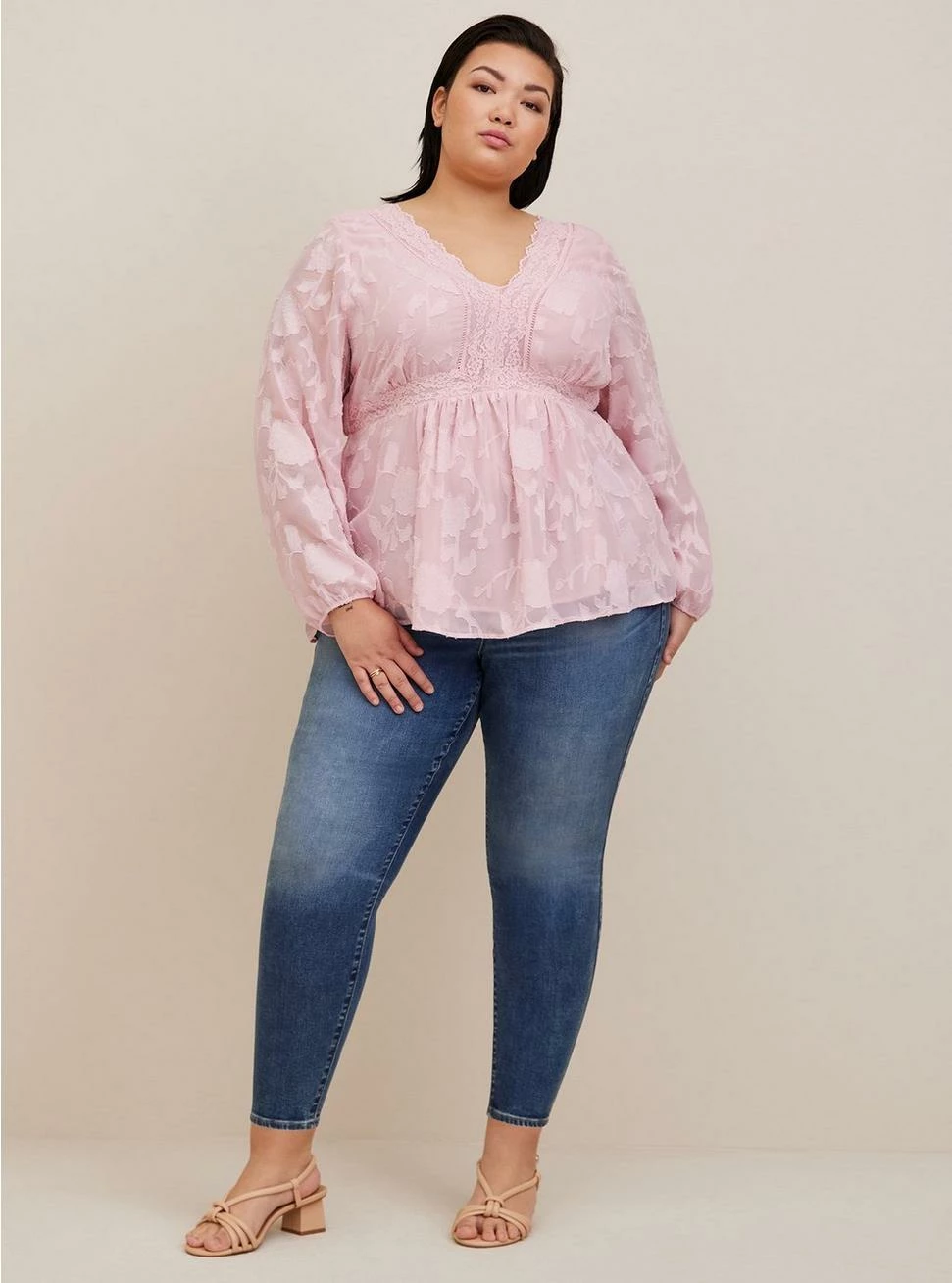 TORRID Babydoll Clip Floral Long Sleeve Top