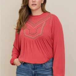 TORRID Crinkle Gauze Relaxed Embroidered Blouse