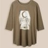 Null Woodcut Moon Classic Fit Super Soft Slub Crew Neck Elbow Sleeve Raglan