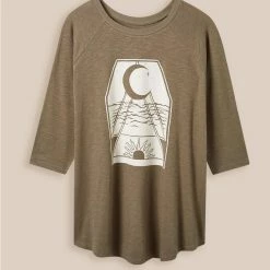 Null Woodcut Moon Classic Fit Super Soft Slub Crew Neck Elbow Sleeve Raglan