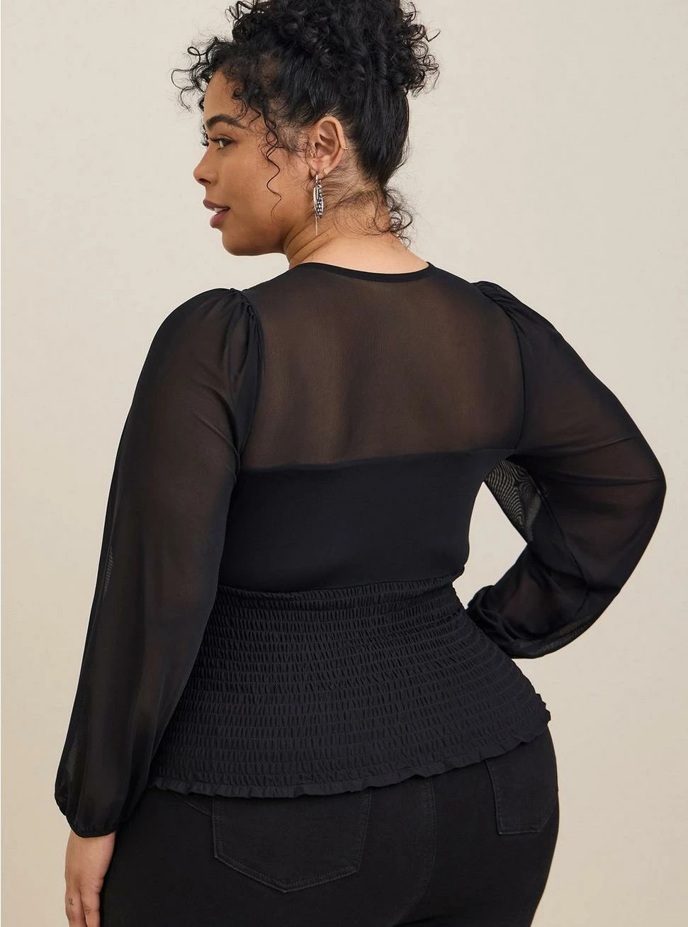 TORRID Stretch Mesh Sweetheart Smocked Long Sleeve Top - Image 3