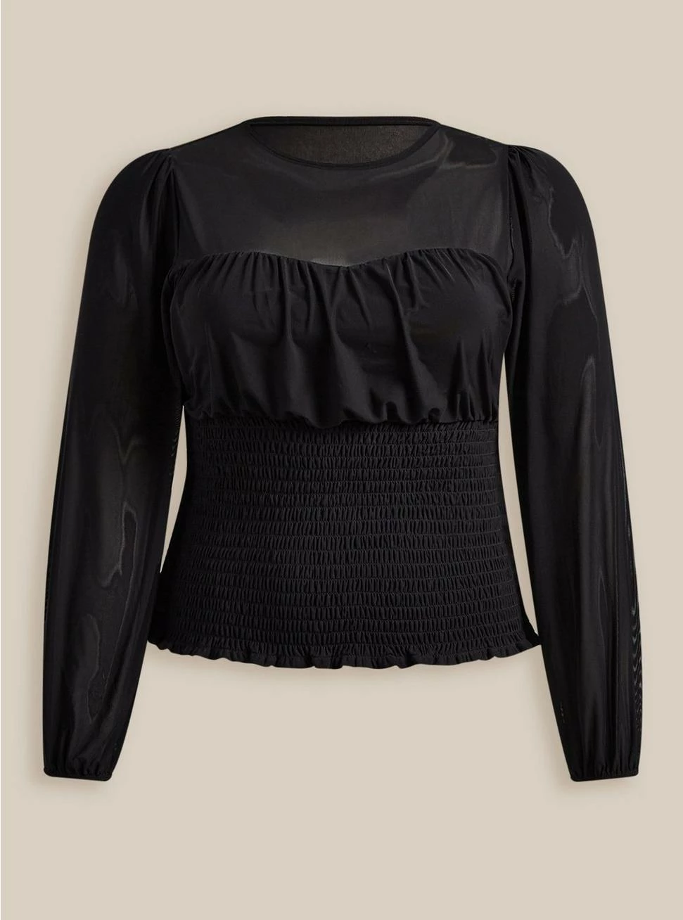 TORRID Stretch Mesh Sweetheart Smocked Long Sleeve Top - Image 4