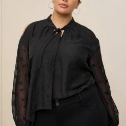 TORRID Clip Dot Tie Front Cold Shoulder Blouse