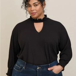 TORRID Textured Jersey Choker Neck Smocked Bottom Top