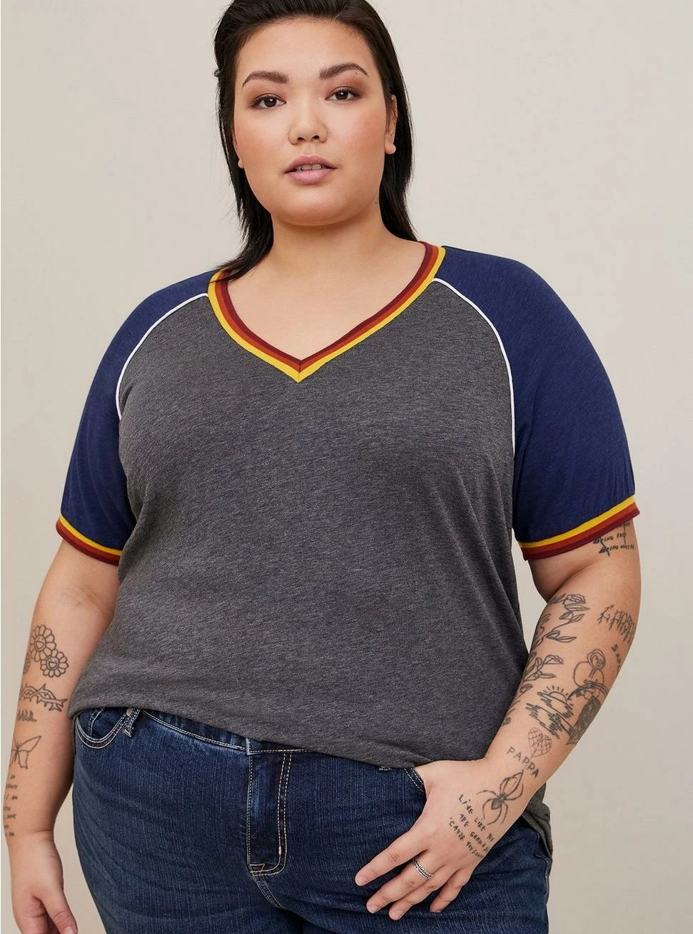 TORRID Super Soft Slub V-Neck Varsity Raglan Tee - Image 2