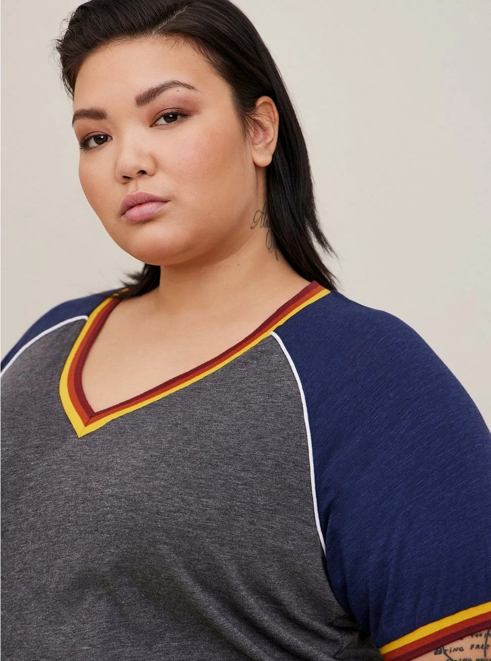 TORRID Super Soft Slub V-Neck Varsity Raglan Tee - Image 4
