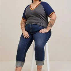 TORRID Super Soft Slub V-Neck Varsity Raglan Tee