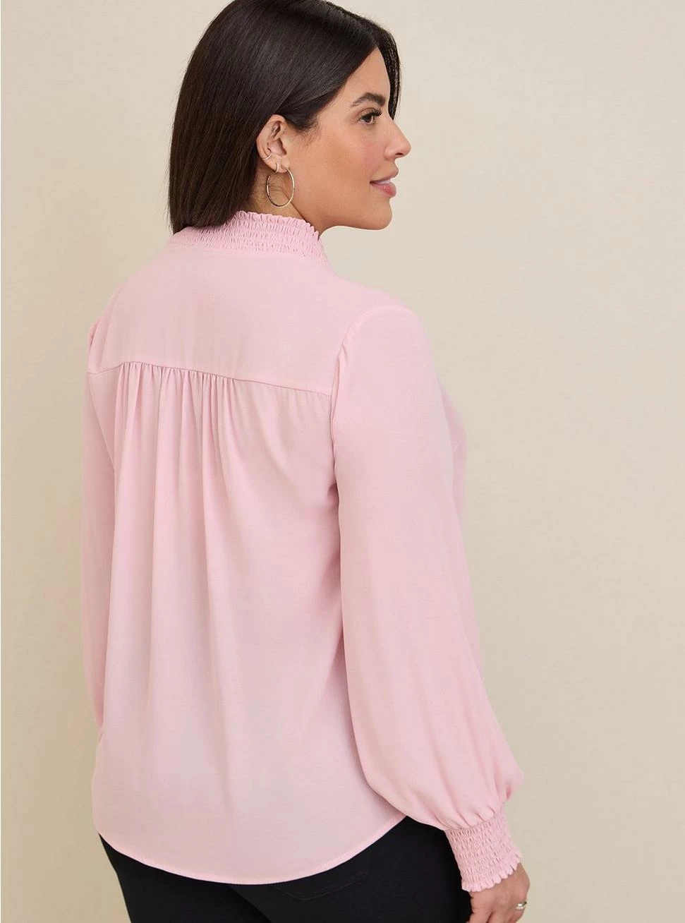 TORRID Georgette Button Front Smocked Collar Long Sleeve Blouse - Image 2