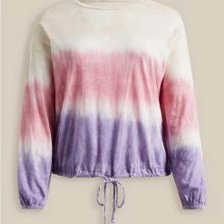 TORRID Cotton Modal Slub Drop Shoulder Tie Hem Long Sleeve Top