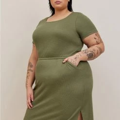 TORRID At The Knee Slub Rib Slit T-Shirt Dress