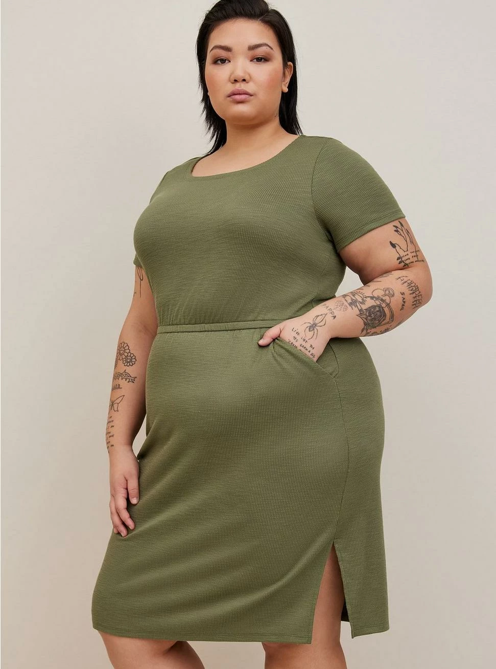 TORRID At The Knee Slub Rib Slit T-Shirt Dress