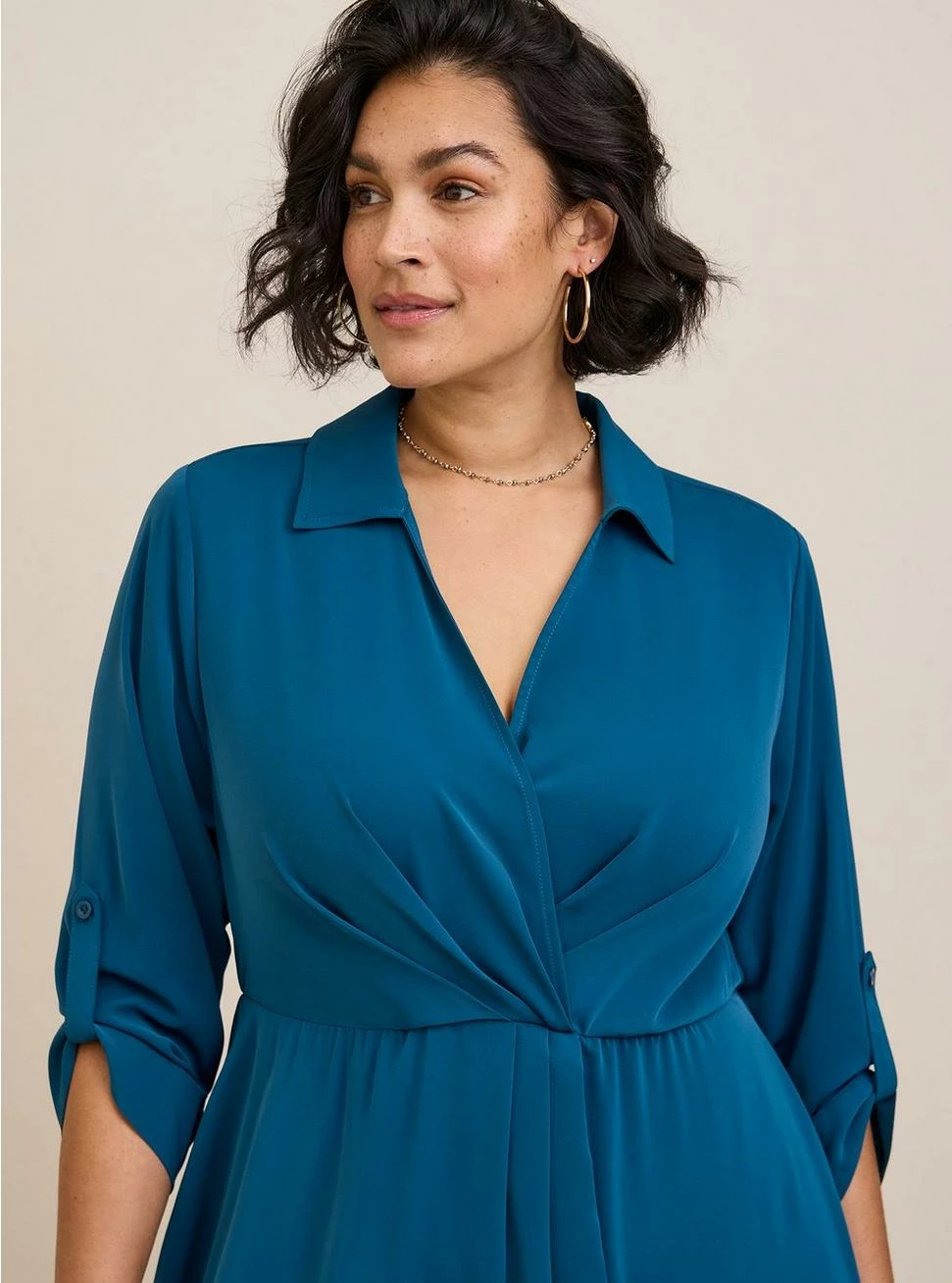 TORRID Midi Studio Crepe De Chine Collared Shirt Dress - Image 4