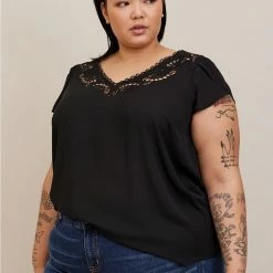 TORRID Georgette Embroidered V-Neck Tulip Short Sleeve