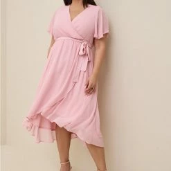 TORRID Midi Chiffon Flutter Sleeve Wrap Dress