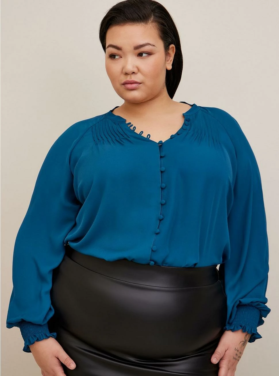 TORRID Georgette Smocked Blouson Sleeve Blouse