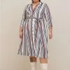 TORRID Midi Stretch Challis Button Front Shirt Dress Multi Stripe