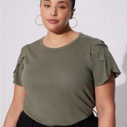 TORRID Cotton Slub Jersey Crew Neck Tulip Sleeve Tee