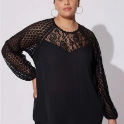 TORRID Georgette Lace Mix Sleeve Top