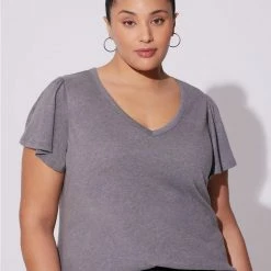 TORRID Girlfriend Signature Jersey V-Neck Flutter Sleeve Tee