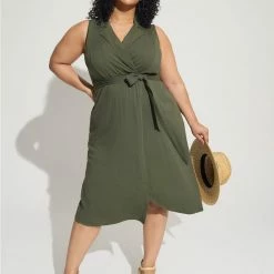 TORRID Midi Rayon Slub Sleeveless Shirt Dress