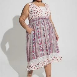 TORRID Maxi Gauze Lace Inset Hi Low Dress
