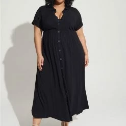 TORRID Maxi Rayon Slub Button Front Godet A-line Dress