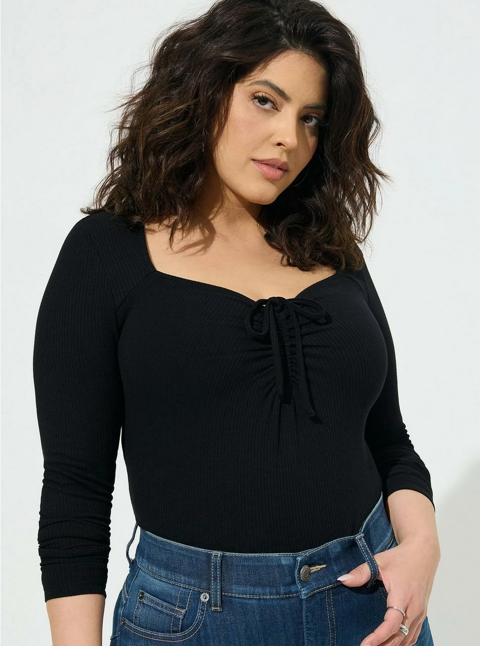 TORRID Everyday Rib Sweetheart Tie Front Keyhole Top